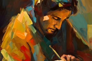 Abstract painting of an Apostle writing