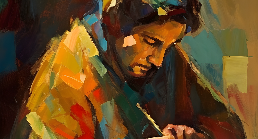 Abstract painting of an Apostle writing