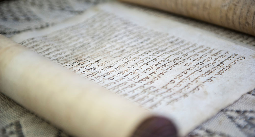 Close up of a Jewish papyrus in a museum