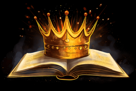 A Gold Crown atop an open Bible