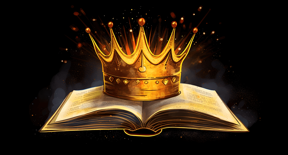 A Gold Crown atop an open Bible