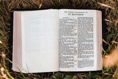Bible opened to the book of Matthew